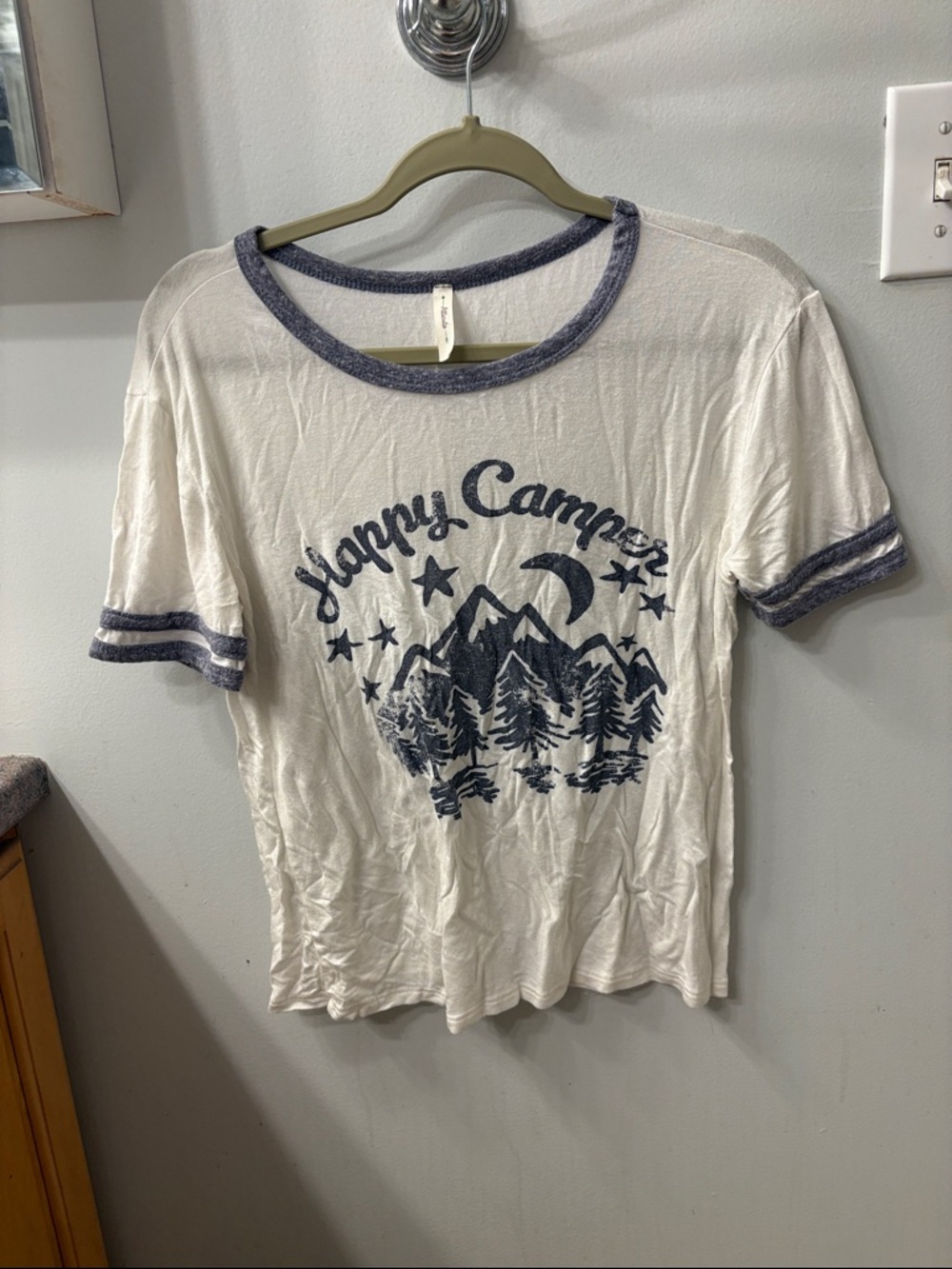 Happy Camper Graphic Ringer Tee - White & Navy